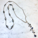 Tahitian Pearls & Blue Sapphires on Sterling Silver Chain Neclace