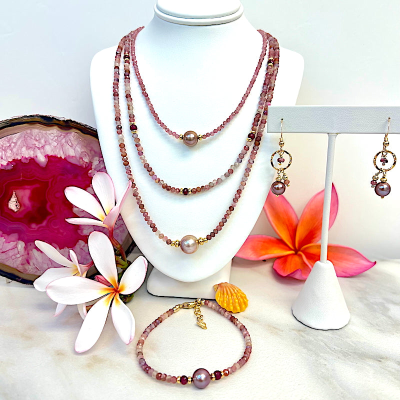 Pink Edison Pearl, Rhodochrosite, & 14k Gold Filled Necklace, Bracelet