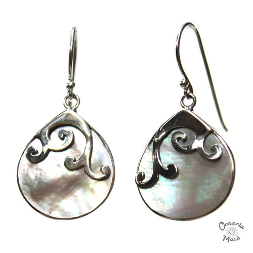 White Mother of Pearl Droplet Earrings with Whale Tails