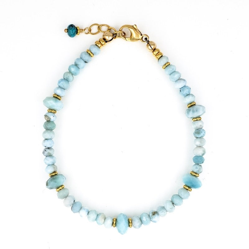 Larimar Bracelet with Gold Beads