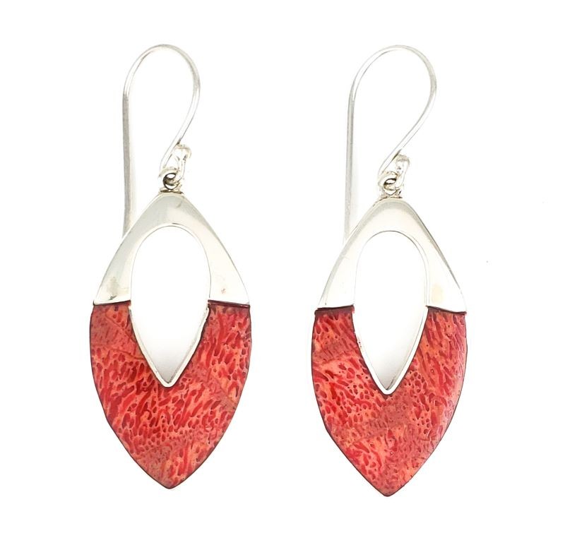 Sterling Silver Red Coral Earrings