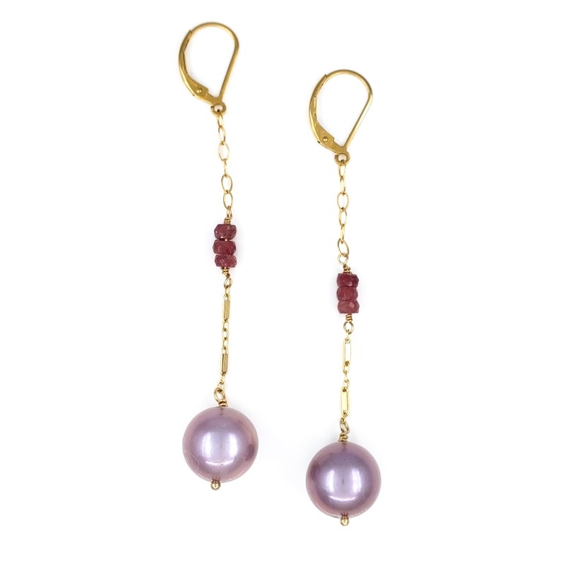 10mm Lavender Edison Pearl Earrings with Rubies