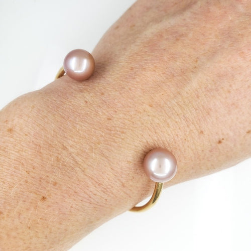 Gold Cuff Bracelet with 10mm Pink Edison Pearls