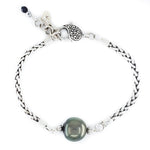 Handmade Sterling Silver Wheat Bracelet with Tahitian Pearl