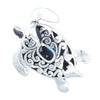 Large Ornate Sterling Silver Turtle Pendant with Blue Topaz