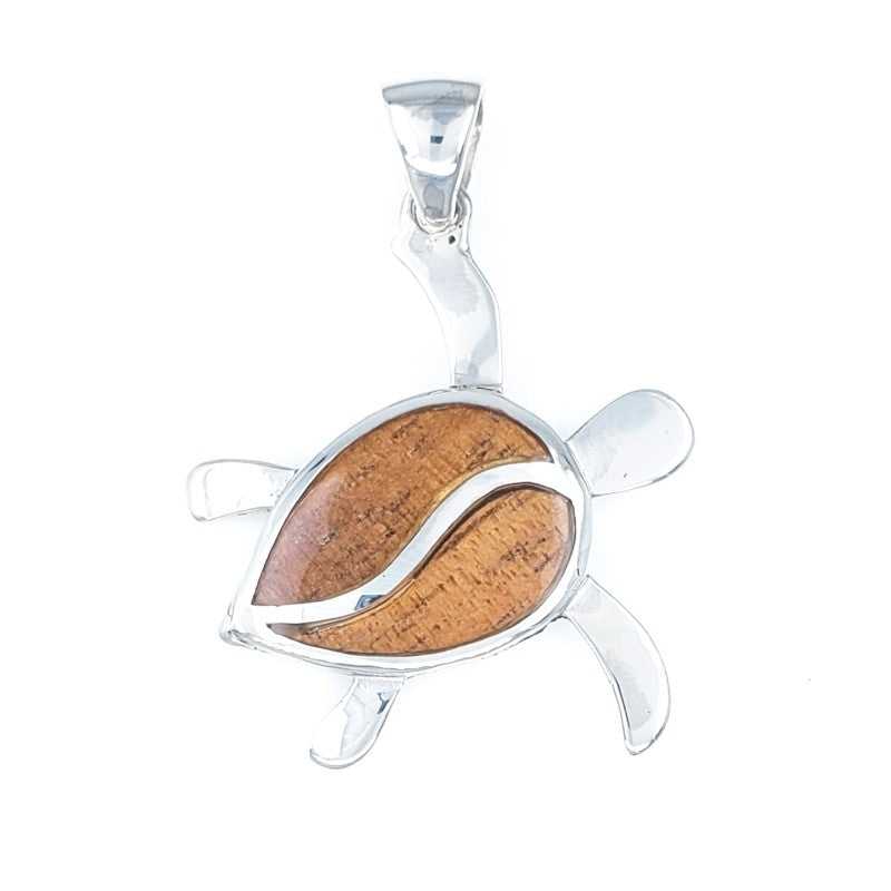 Petroglyph Turtle Pendant with Koa Wood & Sterling Silver