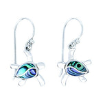 Delicate Petroglyph Sterling Silver Turtle Earrings with Abalone Shell