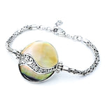 Round Sunset Shell Bracelet with Filigreed Sterling Silver Waves