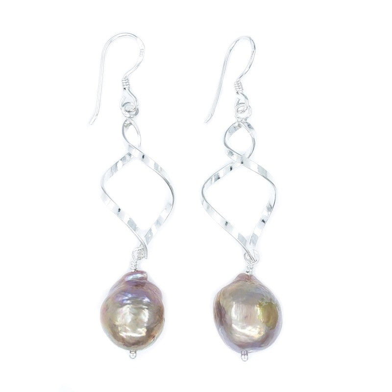 9mm Pink Fireball Pearl & Sterling Silver Earrings