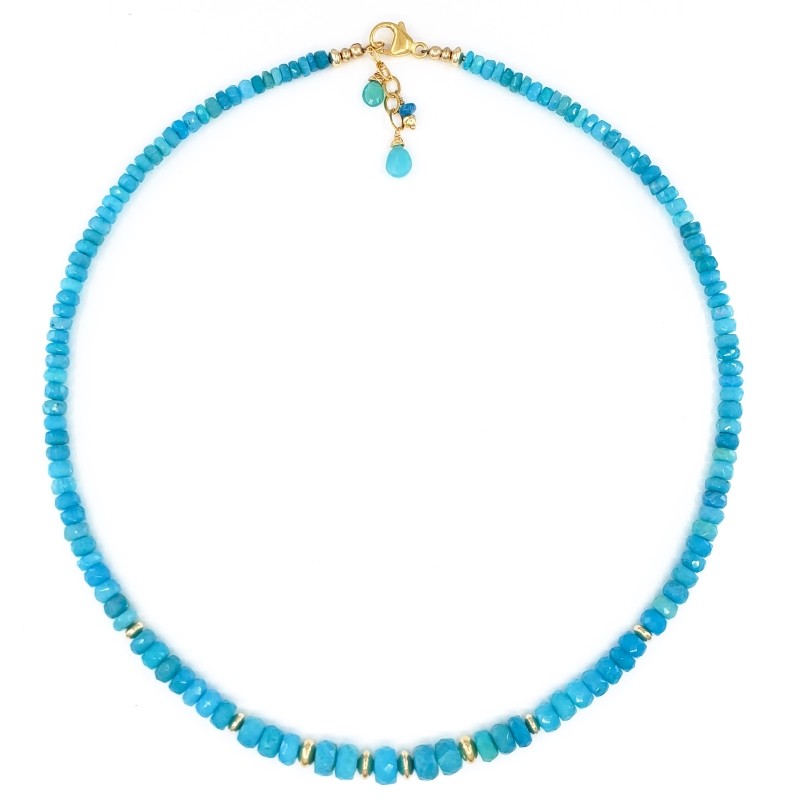 Blue Opal Necklace with Gold Beads