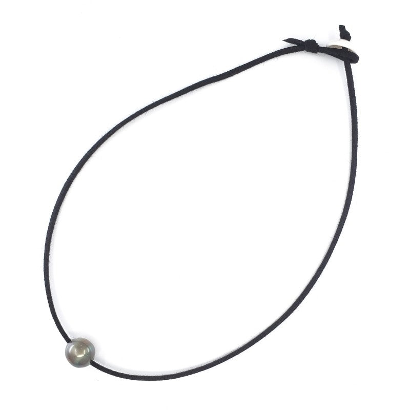 11mm Single Tahitian Pearl Leather Necklace