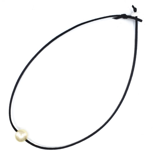 12mm Single Golden South Sea Pearl Leather Necklace