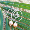 Hammered Sterling Silver Wave Earrings with Pink Edison Pearls