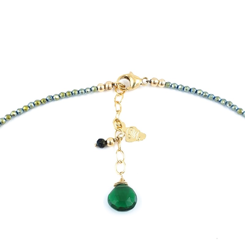 Green Hematite Necklace with 10mm Pink Freshwater Pearl