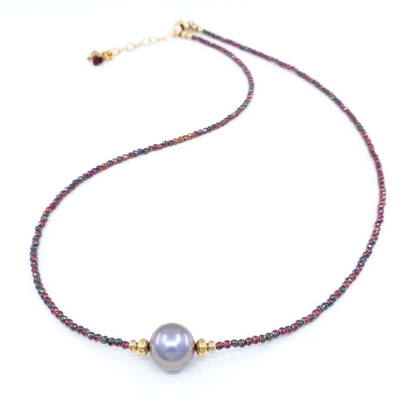 Red Hematite Necklace with 10mm Pink Freshwater Pearl