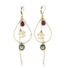 Long Tahitian Pearl Earrings with Rubies and Sand Dollar