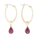 Oval Gold Hoop Earrings with Rubies