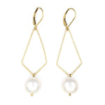 Long Dangly Gold Earrings with 12mm White Edison Pearls