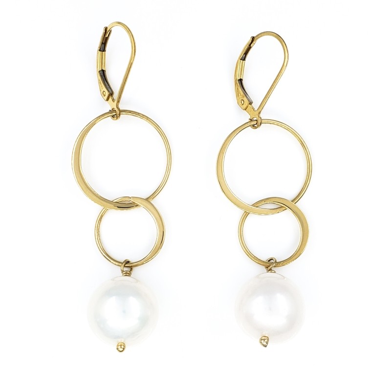 Long Dangly Gold Earrings with 11mm White Edison Pearls