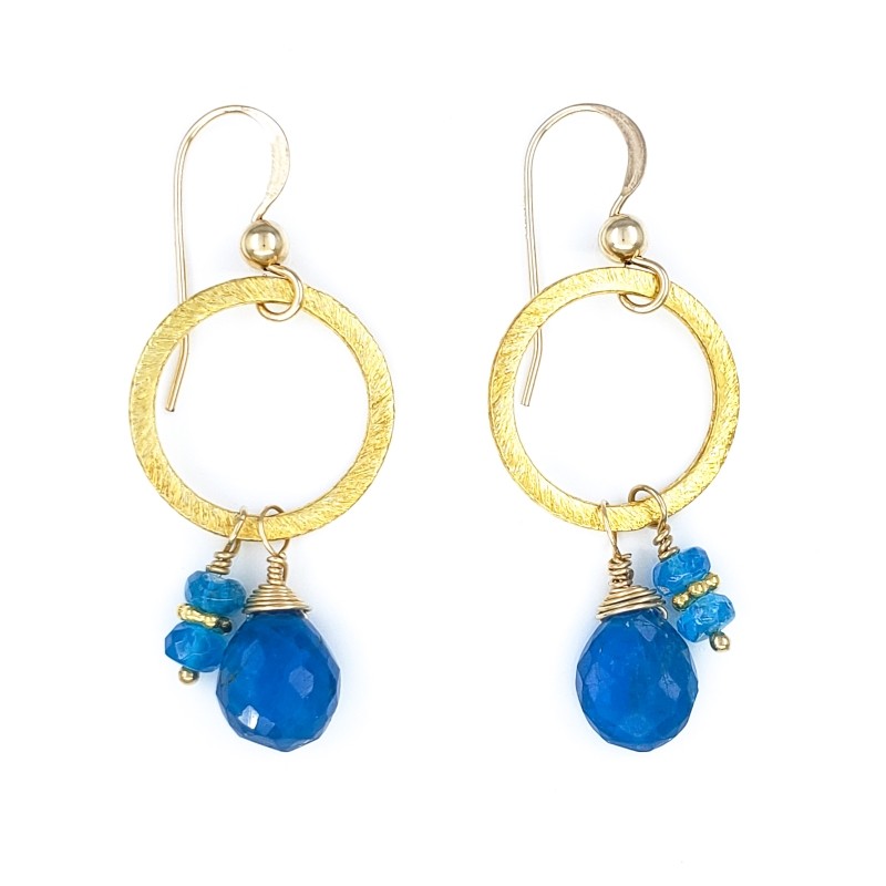 Round Gold Earrings with Apatite