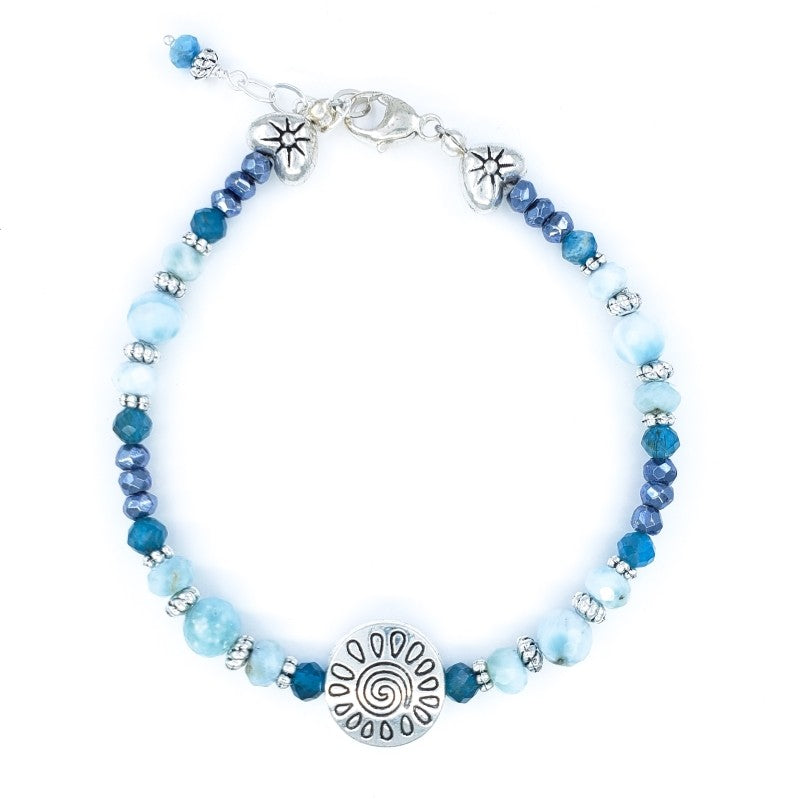 Larimar, Apatite and Mystic Spinel Bracelet with Sterling Silver Hearts
