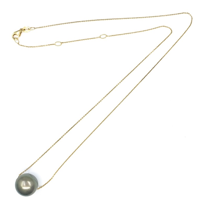 11mm Single Tahitian Pearl Solitaire Necklace with Adjustable 14k Gold Chain