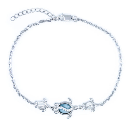 Larimar & Sterling Silver Turtle Anklet with Cubic Zirconia