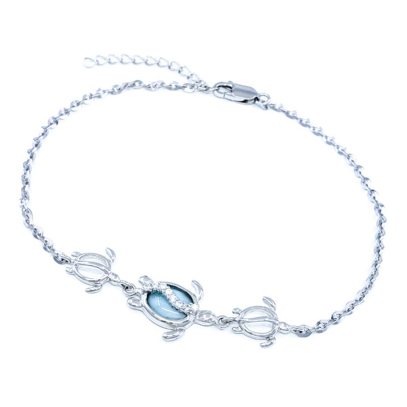 Larimar & Sterling Silver Turtle Anklet with Cubic Zirconia