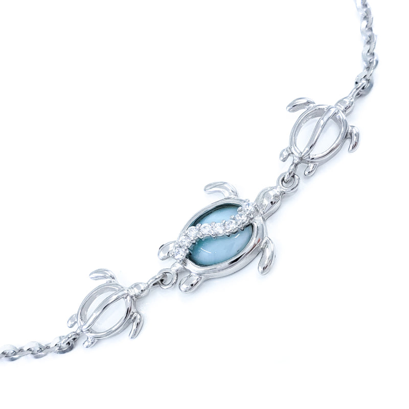 Larimar & Sterling Silver Turtle Anklet with Cubic Zirconia