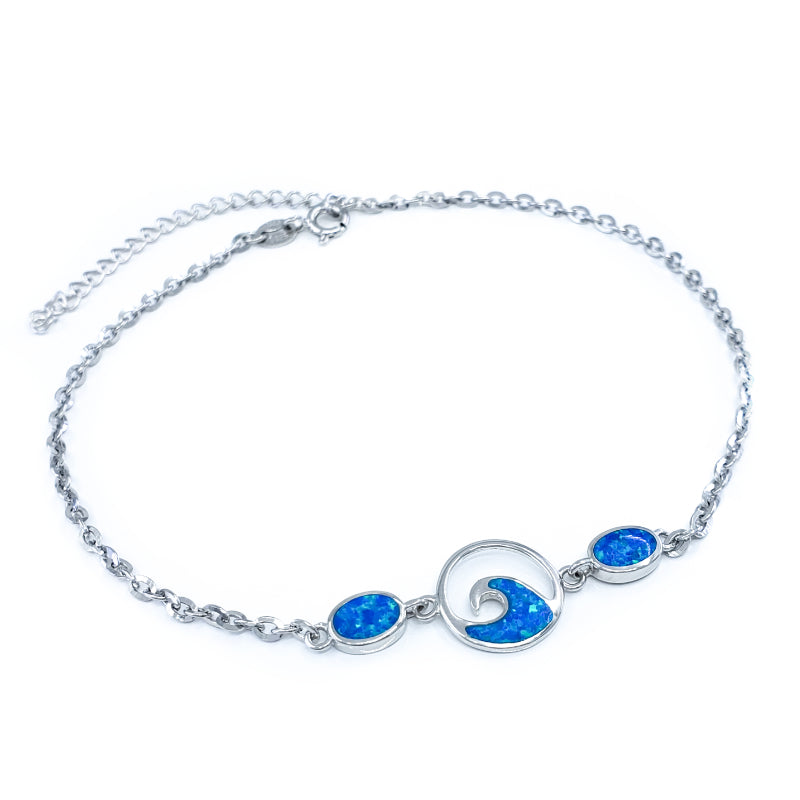 Blue Opal & Sterling Silver Wave Anklet