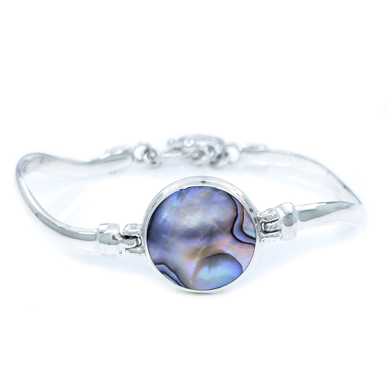 Abalone Shell Bracelet with Wavy Sterling Silver Band