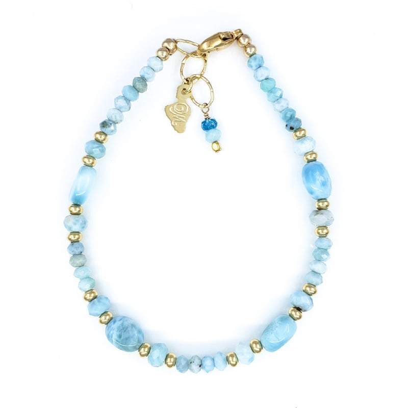 Larimar Bracelet with Gold Beads