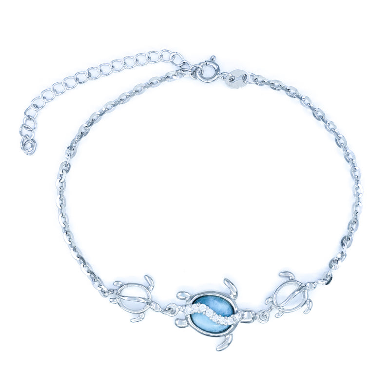 Small Sterling Silver Turtle Bracelet with Larimar