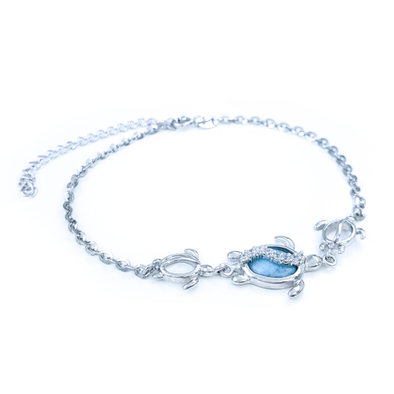 Small Sterling Silver Turtle Bracelet with Larimar