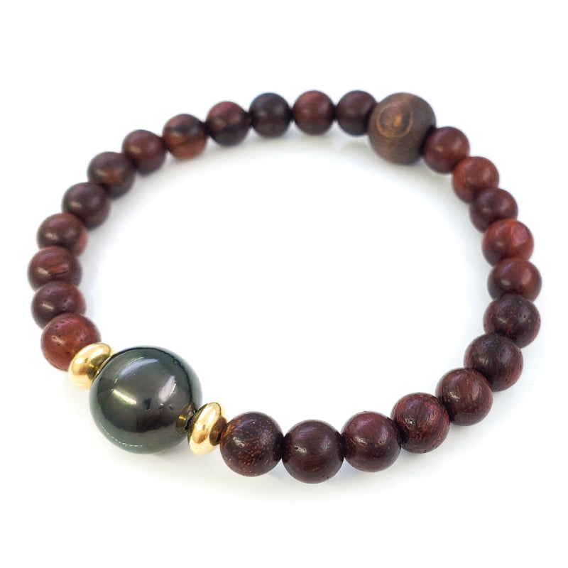 Monkeypod Wood Bead Bracelet with Tahitian Pearl