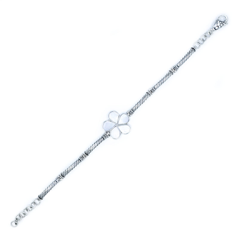 Fancy Plumeria Flower Bracelet with White Mother of Pearl