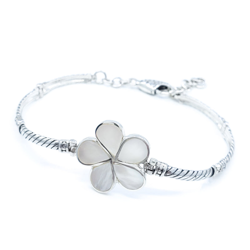 Fancy Plumeria Flower Bracelet with White Mother of Pearl