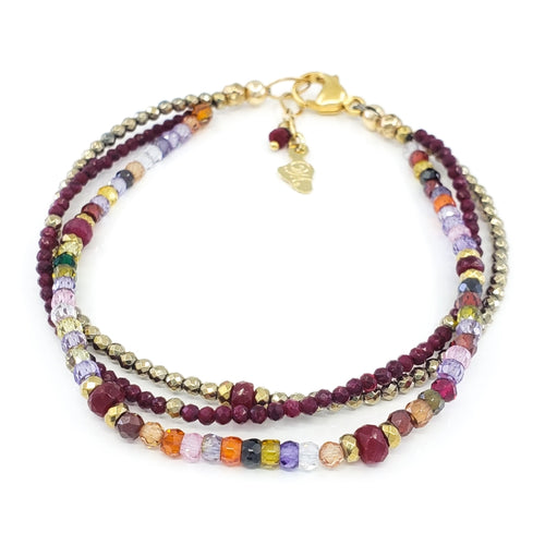 Multi Gemstones Bracelet with Ruby and Pyrite
