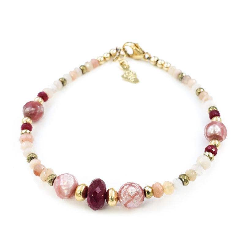 Pink Opal and Rubies Gold Bracelet