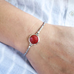 Round Red Coral & Sterling Silver Bracelet with Handmade Byzantine Chain