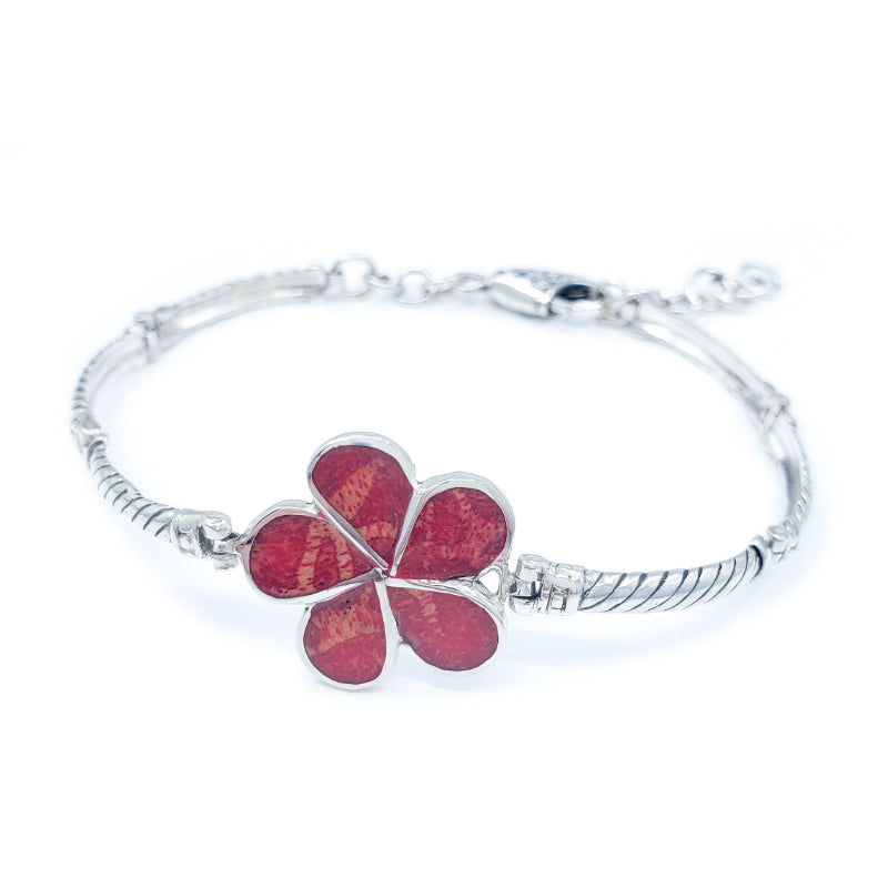 Fancy Plumeria Flower Bracelet with Red Coral