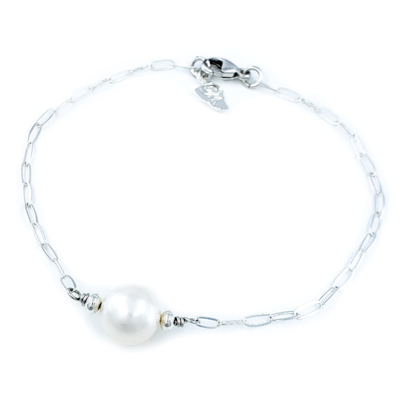 9mm Edison Pearl Bracelet on Sterling Silver Paperclip Chain