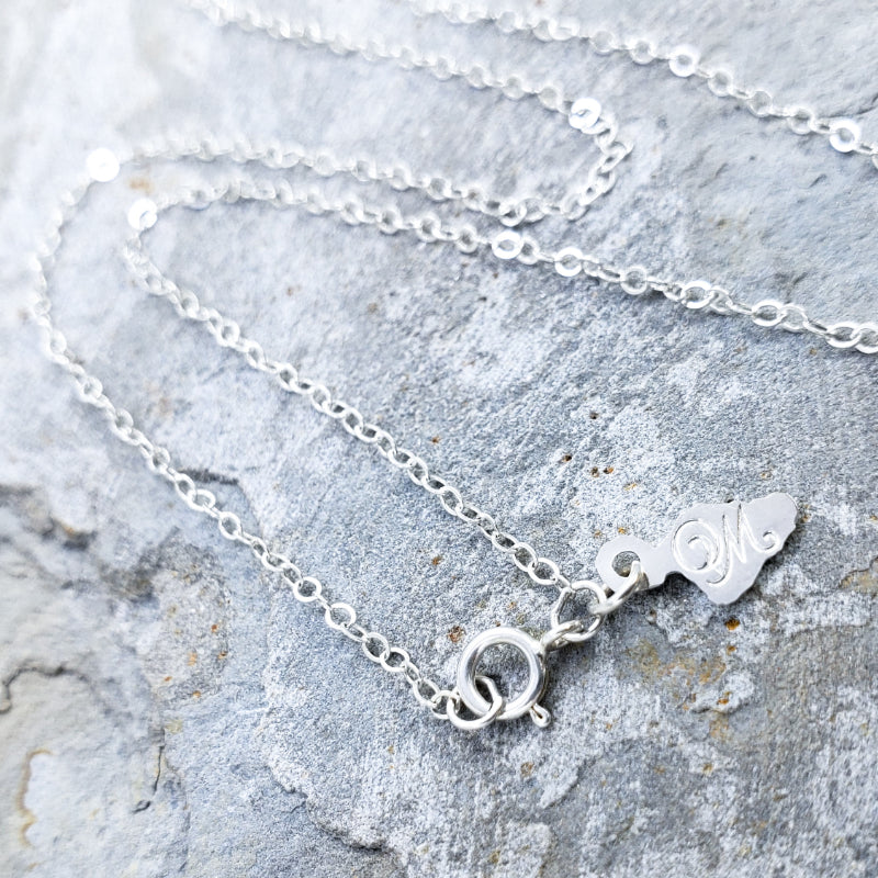 Hana Necklace - Sterling Silver Monstera Leaf with Black Freshwater Pearl on 16”, 18” or 20” Sterling Silver Chain