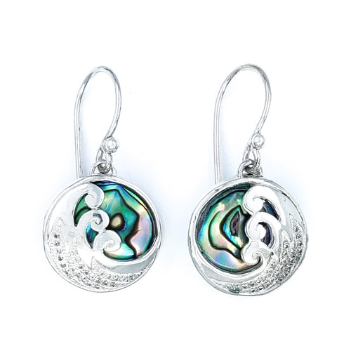 Delicate Sterling Silver Wave Earrings with Abalone Shell and Cubic Zirconia