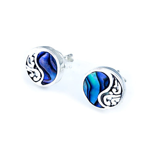 7mm Abalone Circle Silver Earring Studs - Studio Jewellery - Stud Earrings