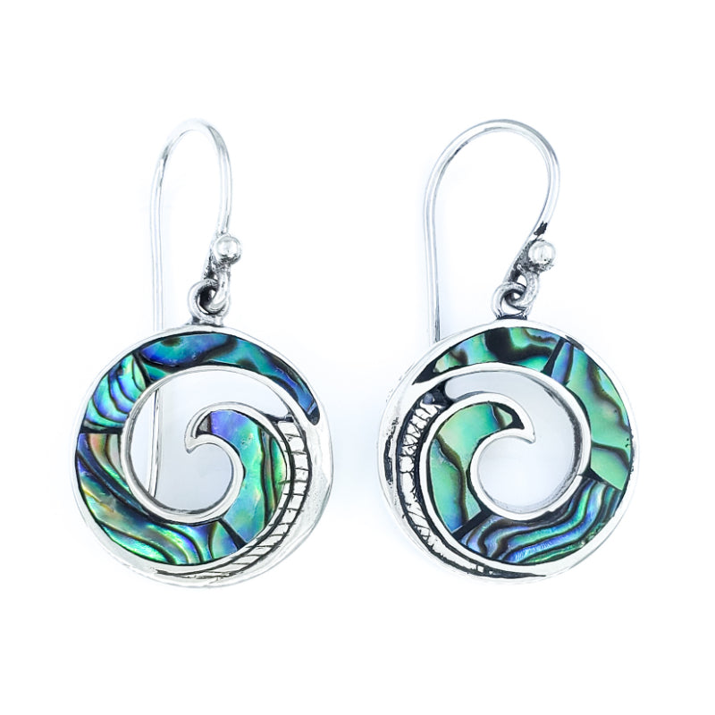 Round Maui Wave Earrings with Abalone Shell & Sterling Silver