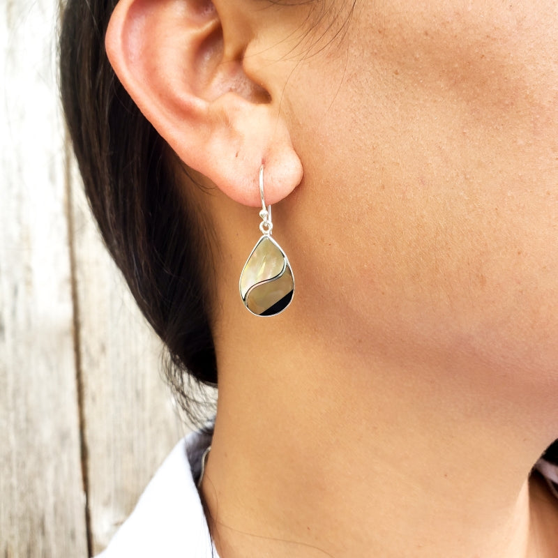 Fancy Small Sterling Silver & Sunset Shell Droplet Earrings