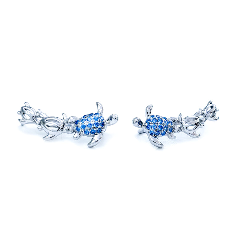 Sterling Silver & Blue Topaz Earrings with 3 Turtles (Earcrawler)