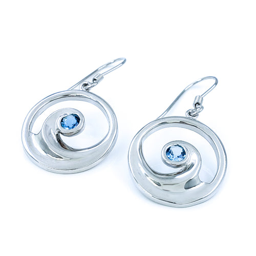 Sterling Silver Wave Earrings with Blue Topaz