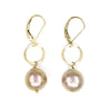 11mm Pink Edison Pearl Earrings with Round Hammered Gold Ring